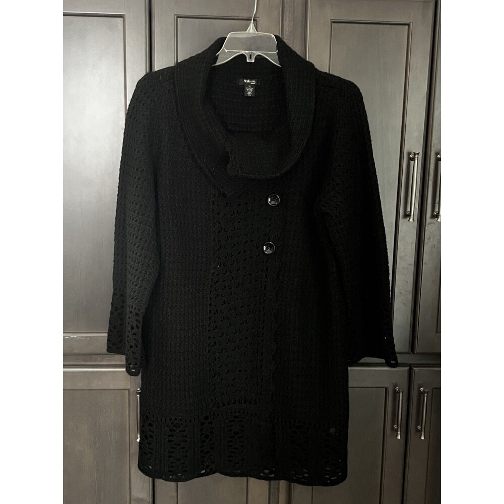 Style & Co. Black Draped Cowl Neck Cardigan Knit Wool Blend Sweater Women’s 2X